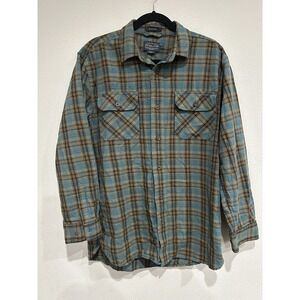 Pendleton Men's Burnside Flannel Button Up Size Medium Teal And Yellow‎ Plaid